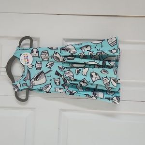 NWT Dot Dot Smile Black & White Birds on blue background Twirl Dress